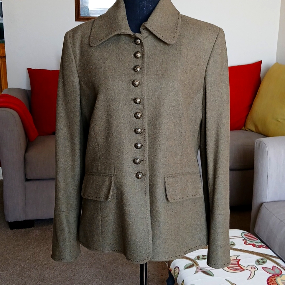 Ellen Tracy Olive Wool Blazer SZ 12